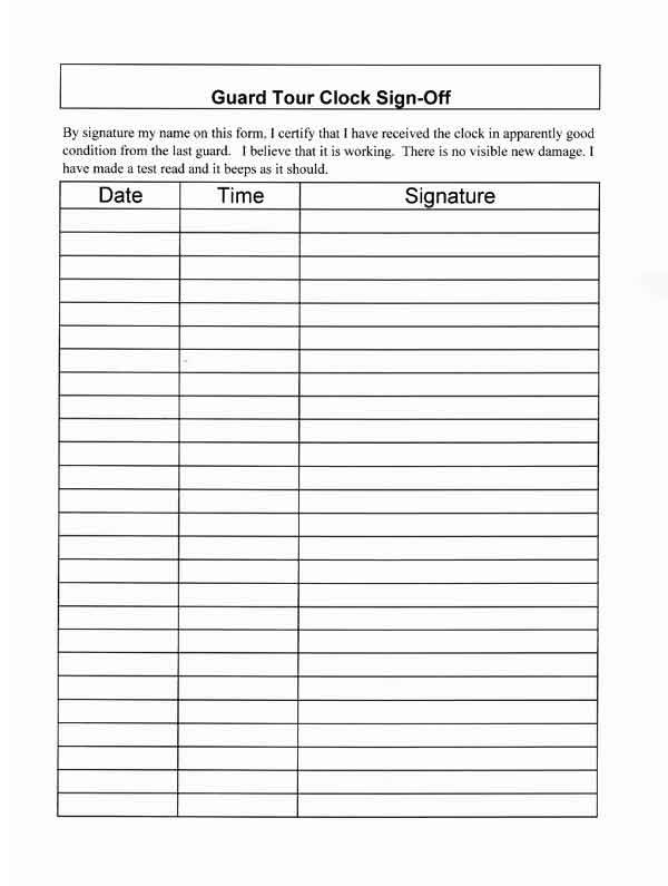 Sign Off Sheet Template Free
