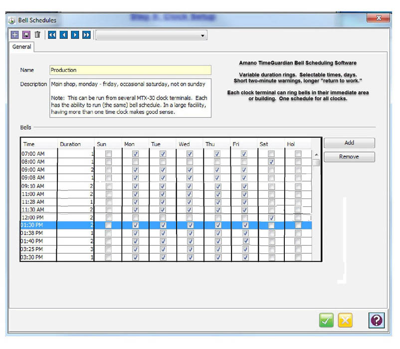 Article - How to set up a bell schedule in Amano TimeGuardian